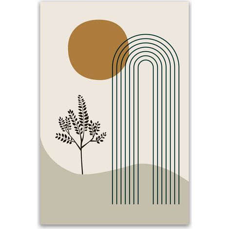 Tableau arche géométrique et feuillage beige et vert (1/5)