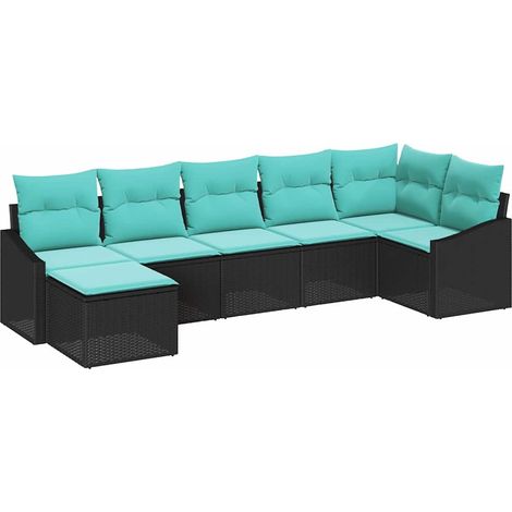 Sofa Set with Cushion 7 pcs Black Poly Rattan vidaXL