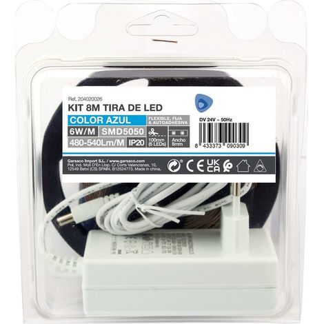 Kit 8M Tira de LED 6W/M IP20 Azul preparado