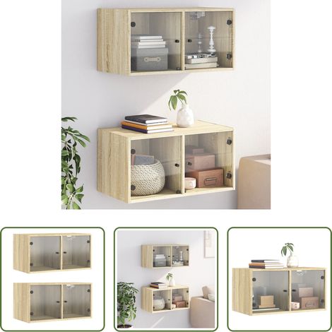 vidaXL Armoires vitrées - Armoires murales portes vitrées 2 pcs chêne sonoma 68,5x37x35cm (1/5)