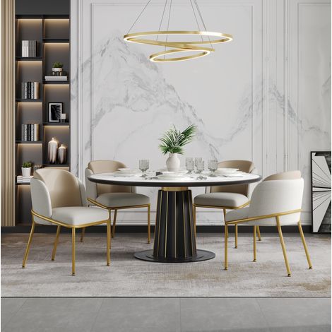 Moderne Esszimmerstühle, 4er-Set, 55 x 55 x 85 cm, verstellbare Füße, Beige OKMYHOME (1/5)