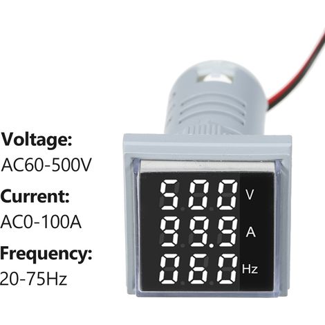 Voltímetro-amperímetro digital cuadrado miniatura, pantalla de tres LED, indicador de voltaje, corriente y frecuencia, monitor de panel de CA, CA 60-500 V, CA 0-100 A, 20-75 Hz (1/2)