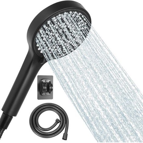 Cabezal de ducha ahorrador de agua, cabezal de ducha de 125 mm con manguera de 1,5 m y soporte, cabezal de ducha (juego negro) (1/5)