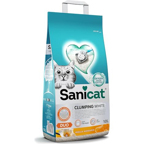 Litière pour Chats agglomérante Blanche - Parfum de Vanille et Mandarine, Fabriquée à partir de minéraux naturels avec contrôle d'odeur, Capacité de 10 L (1/5)