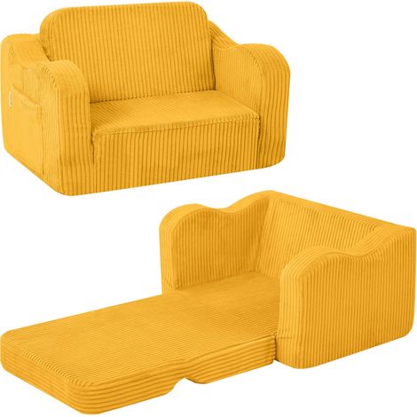 Canapé pour enfant en velours côtelé, chaise pliante pour enfant, fauteuil inclinable convertible pour salle de jeux, confortable pour filles et garçons, jaune (1/5)