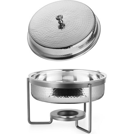Chafing Dish Rond Chauffe-Plat pour Buffet et Réception en Acier Inoxydable Martelé 5 L - PANGIVO