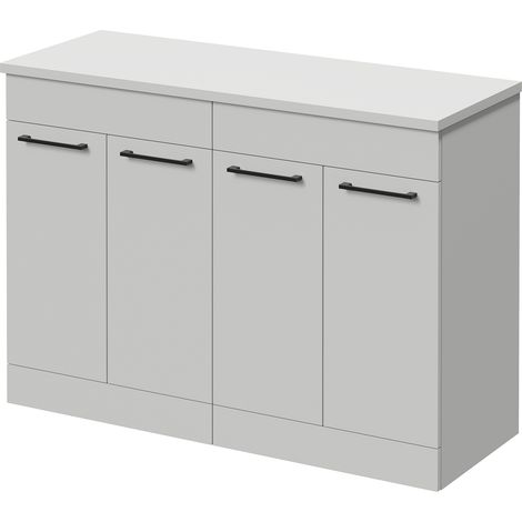 Napoli 460 Gloss Grey Pearl 1200mm 4 Door Vanity Unit for Countertop Basins - 1200mm - Matt Black 160mm Handle