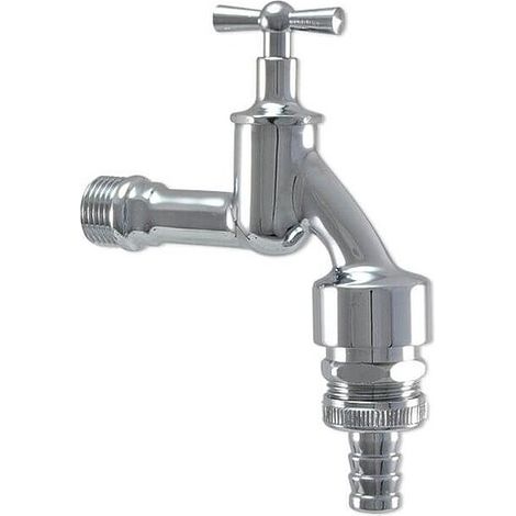 Auslaufventil (Wasserhahn) 1/2'' - chrom, mit Belüfter, Rückflußverhinderer und Schlauchverschraubung 3/4''