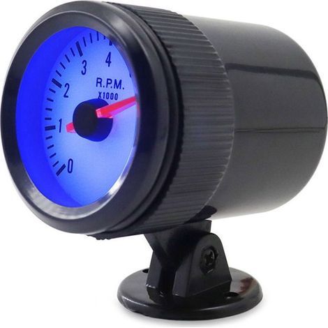 Jauge de tachymètre avec support noir pour voiture automatique 2 '' 52 mm 0-8000 tr/min lumière LED bleue - Le noir - Le noir (1/5)