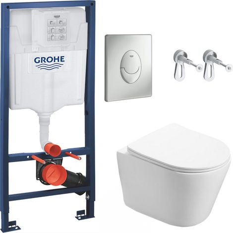 Pack WC Bâti-support + WC Swiss Aqua Technologies Infinitio sans bride fixation invisible + Plaque chrome mat