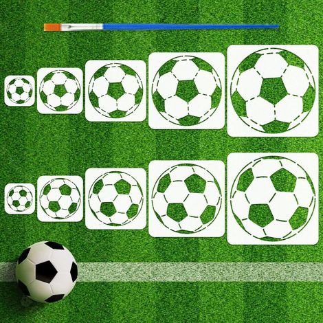 10 Pièces Pochoirs de Football avec un Pinceau 5 Tailles Pochoir de Peinture de Motifs de Football 2 Styles Gabarit de Thème de Ballon de Sport Réutilisable pour Mur Bois DIY Artisanat (1/5)