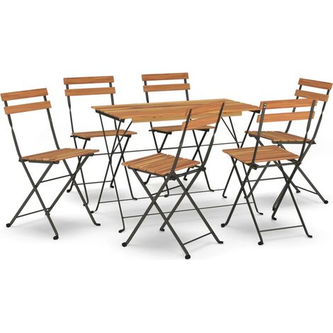 Ensemble de bistro pliable 7 pcs，Salon de jardin bois d'acacia solide et acier CFW41515 (1/5)