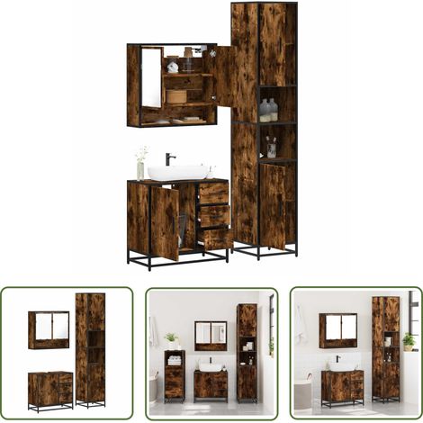 vidaXL 3-tlg. Badmöbel-Set Räuchereiche Holzwerkstoff (1/5)