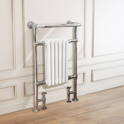 Traditional Heated Towel Rail Bathroom 952x569mm Chrome&White (1/5)