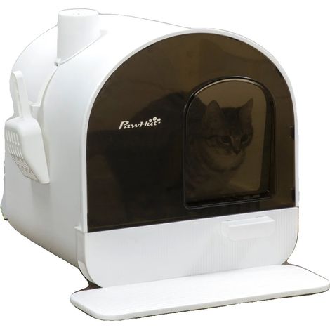Bac à litière pour chat, porte battante, pelle et filtre inclus, BLANC (1/2)