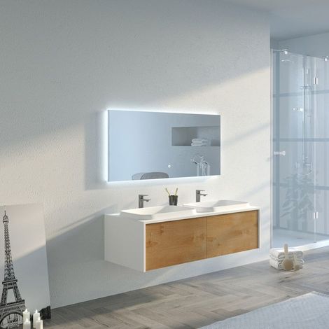 Meuble de salle de bain Spezzano 1200 Bois naturel et Blanc (1/5)
