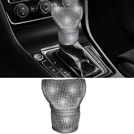 Lntyq Auto-Schaltknaufabdeckung mit Diamant, Schutzabdeckung für Auto-Schaltknauf mit glänzenden Kristallen, rutschfeste Handbremshebelabdeckung (weiß) (1/4)