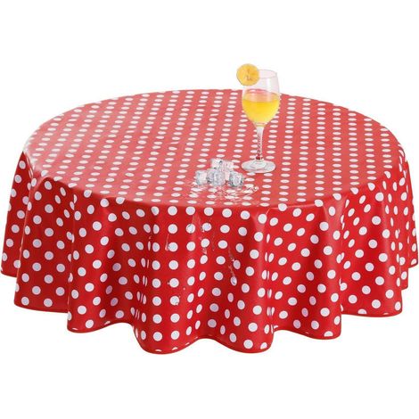 Nappe en toile cirée ronde 140 cm rouge, résistante aux intempéries, PVC, pois, facile d'entretien