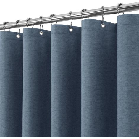 Duschvorhang aus Leinen mit Metallösen, wasserdicht, schimmelresistent, Polyestergewebe, strapazierfähiger Badezimmervorhang für Badewanne und Duschkabine - 180 x 200 cm (Marineblau)