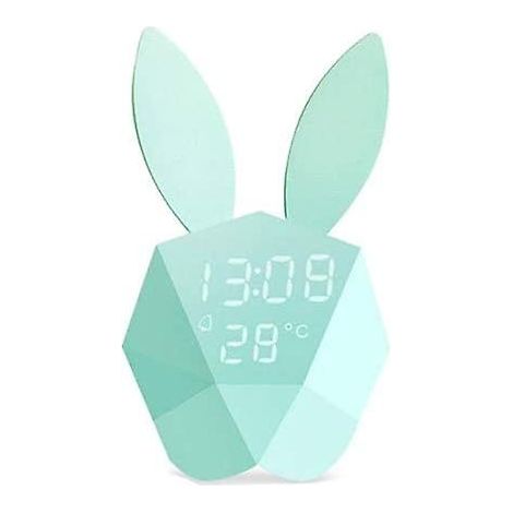 Veilleuse enfant en forme de lapin, lampe de chevet blanc chaud avec réveil, LED à activation vocale, idéale pour les petites filles. (1/5)