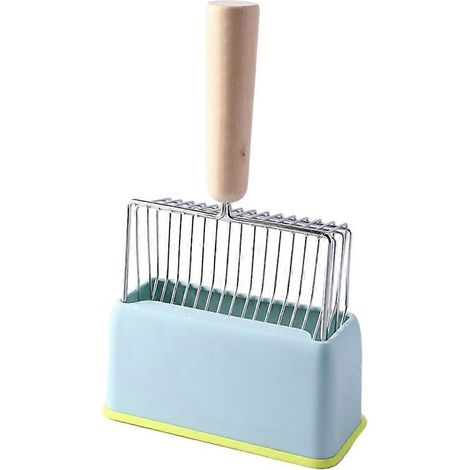 Pelle à litière en métal avec support, robuste et facile à nettoyer, bleue. (1/5)