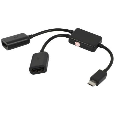 Il s'agit d'un adaptateur/hub OTG Micro-USB mâle vers 2 Type-A double USB femelle pour câbles hôtes Micro-USB, adapté aux tablettes et téléphones mobiles Android. (1/5)