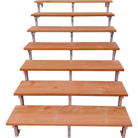 Escalier en acier BALI, 7 marches en bois exotique Bangkirai, Hauteur 122 cm - L 120 cm