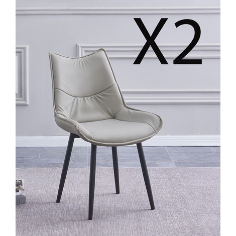 Lot de 2 chaises de salle à manger en PU coloris beige avec pieds en métal noir - Longueur 55 x profondeur 61 x hauteur 95 cm -PEGANE-