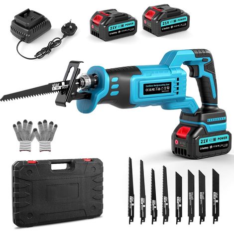 21V Reciprocating Saw, Cordless Electric Reciprocating Saw with 2 4Ah Batteries and Fast Charger, 0-4000RPM Battery Powered Electric Saws with Brushless Motor, 8 Blades (1/5)
