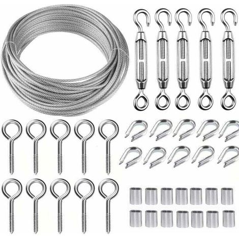 5m/2mm Stainless Steel Wire Rope Kit with Heavy Duty M5 Wire Tensioner, Fence Wire Roll Kit, Cable Railing Kit, Garden Wire Tensioners for Climbing Plants