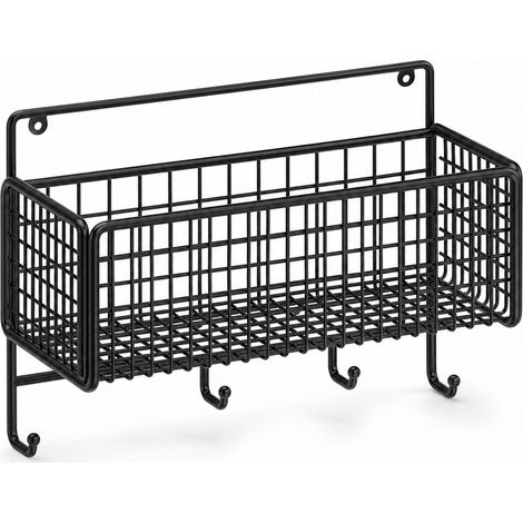 Bathroom Wall Shelf without Drilling with Hooks Black (1/5)