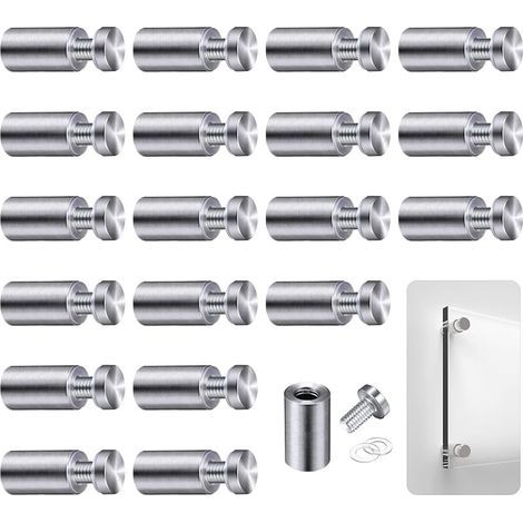 Abstandshalter, 20 Stück Abstandsschrauben, Achsenabstandshalter für Glaswerbung, Befestigungsbolzen für Glasabstandshalter, für Schilder und Displays, 12x25mm (Silber) (1/5)