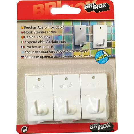 BRINOX percha mediana adhesiva blanca , Percha adhesiva mediana acero lacado.
- Blister de 3 unidades.
- Medidas: 26x43mm.
- Lacada en blanco.
- Orificio para agarre opcional con t (1/2)