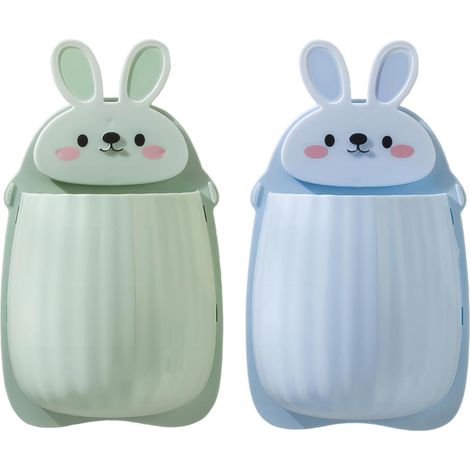 Juego de 2 soportes adhesivos para cepillos de dientes con forma de conejo de dibujos animados, para montaje en pared (verde + azul), para cepillos de dientes, pasta de dientes y maquinillas de afeita