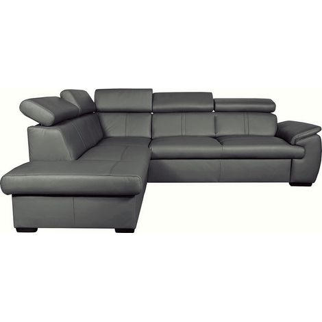Canapé d'angle en 100% cuir de luxe italien convertible et avec coffre, 5/6 places CITIZEN, couleur gris foncé, angle gauche (1/3)