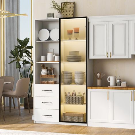 Armoire vitrine LED 80 x 40 x 160 cm blanche HAVRYA (1/5)
