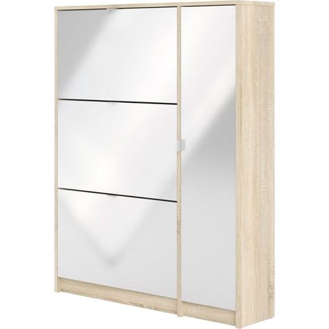 Shane Schuhschrank 3 Klapptüren 2R, 1 Tür Eiche Struktur Dekor, weiss hochglanz. (1/5)