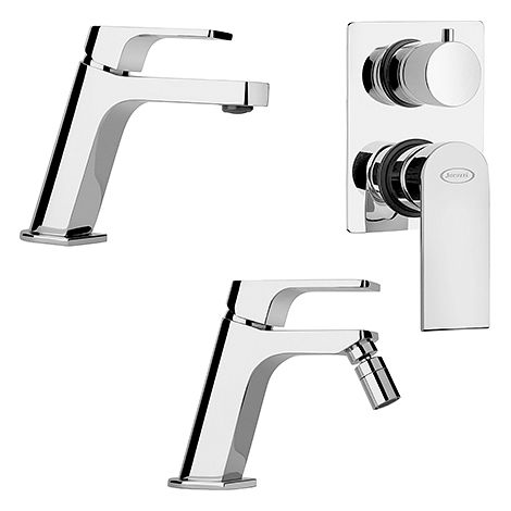 Set Rubinetti Jacuzzi per lavabo e bidet senza scarico serie Twilight e doccia incasso con deviatore cromato (1/5)