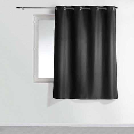 Rideau à œillets petite hauteur 140 x 180 cm – polyester uni essentiel – Noir (1/5)