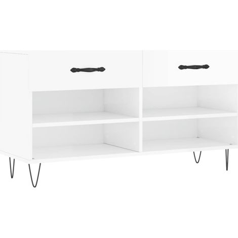 Banc à chaussures bottes commode étagère meuble entrée rangement brillant 102 x 35 x 55 cm bois d'ingénierie blanc