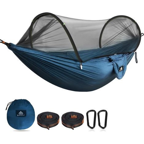 Hamac de Camping Ultra-léger Hamac en Filet Anti-moustiques Capacité de Charge de 300 kg,Nylon de Parachute Respirant à séchage Rapide 2 mousquetons Haut de Gamme,2 x élingues en Nylon (1/5)