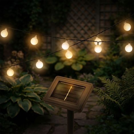 Solar Lichterkette 290 cm für Außen mit 30 mini Kugeln - warm weiß - LED Kugellichterkette solarbetrieben mit Einschaltautomatik