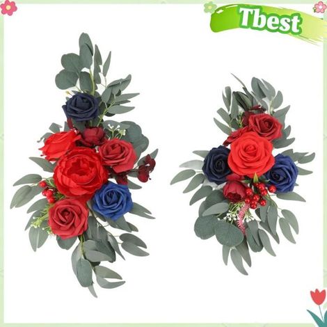 Tbest Fleurs artificielles pour arche de mariage 2 pièces arche de mariage artificielle fleurs deco decoration Bleu Rouge foncé (1/5)