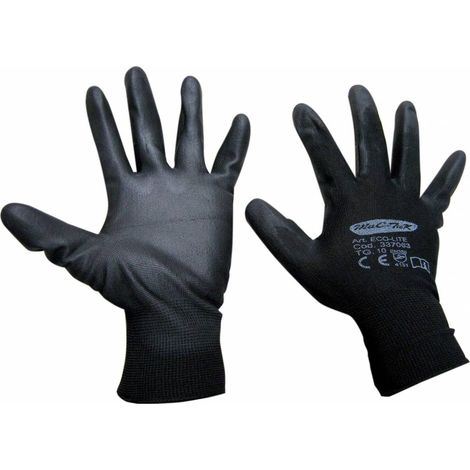 12 x GUANTI NYLON POLIURETANO ECO-LITE NERO TG.10