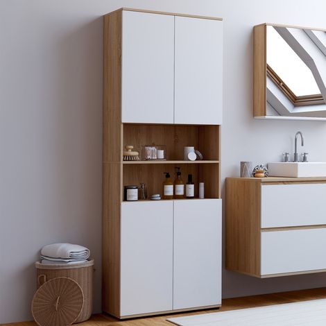 Mueble bajo de baño TOMI de 4 puertas y 2 nichos en haya blanca