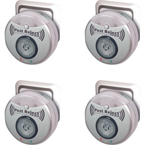 CHOYCLIT Pest Reject Pro 4er-Set Schädlingsabwehrmittel Abwehrkraft Ultraschall und Elektromagnetismus Farbe Grau Abdeckung Ihres Hauses von 200 m² Integriertes Nachtlicht