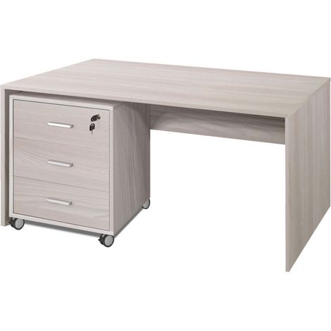 Tavolo Scrivania 120 cm Olmo con Cassettiera 3 Cassetti Chiave Ruote da Ufficio (1/3)