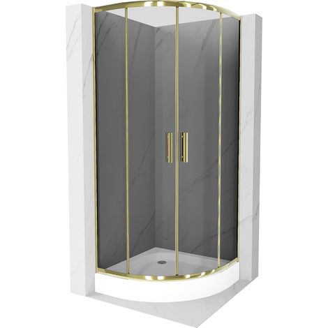 Mexen Rio halbrunde Duschkabine 70 x 70 cm, Graphit, Gold + Duschwanne Rio, Weiß - 863-070-070-50-40