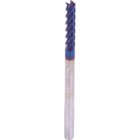 Fraise à tête plate en acier tungstène avec revêtement nano bleu 4 cannelures HRC65° (5x15x6Dx100L) (1/5)