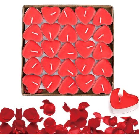 50 Bougies en Forme de cœur romantique et 1000 petale de rose Forme de Coeur Bougies bougie coeur Bougies Romantiques pour fêtes mariages Saint-Valentin (1/5)